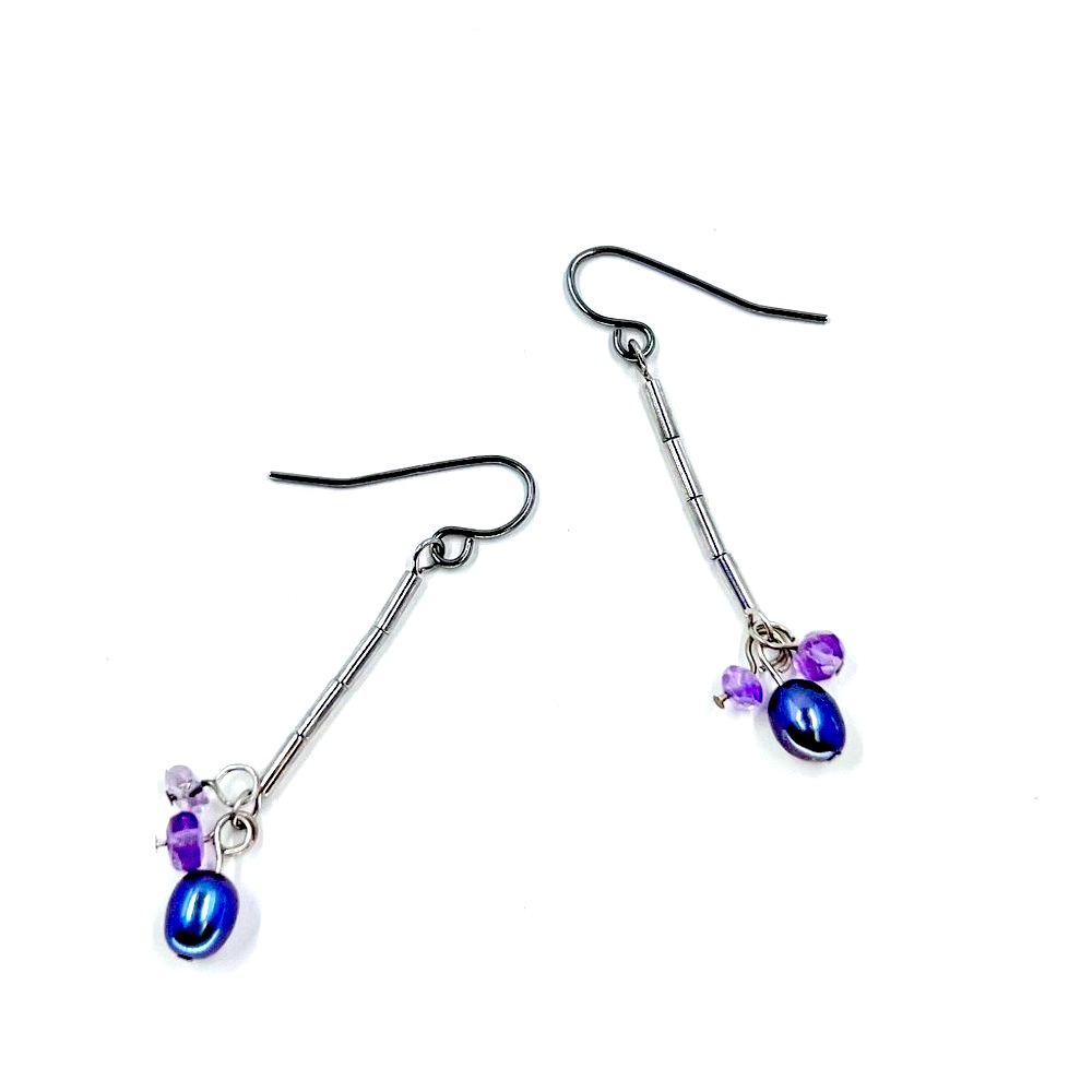 Nwt - Napier - Elegant Amethyst Chip Pearl Silver Tone Drop Fishhook Earrings 15$